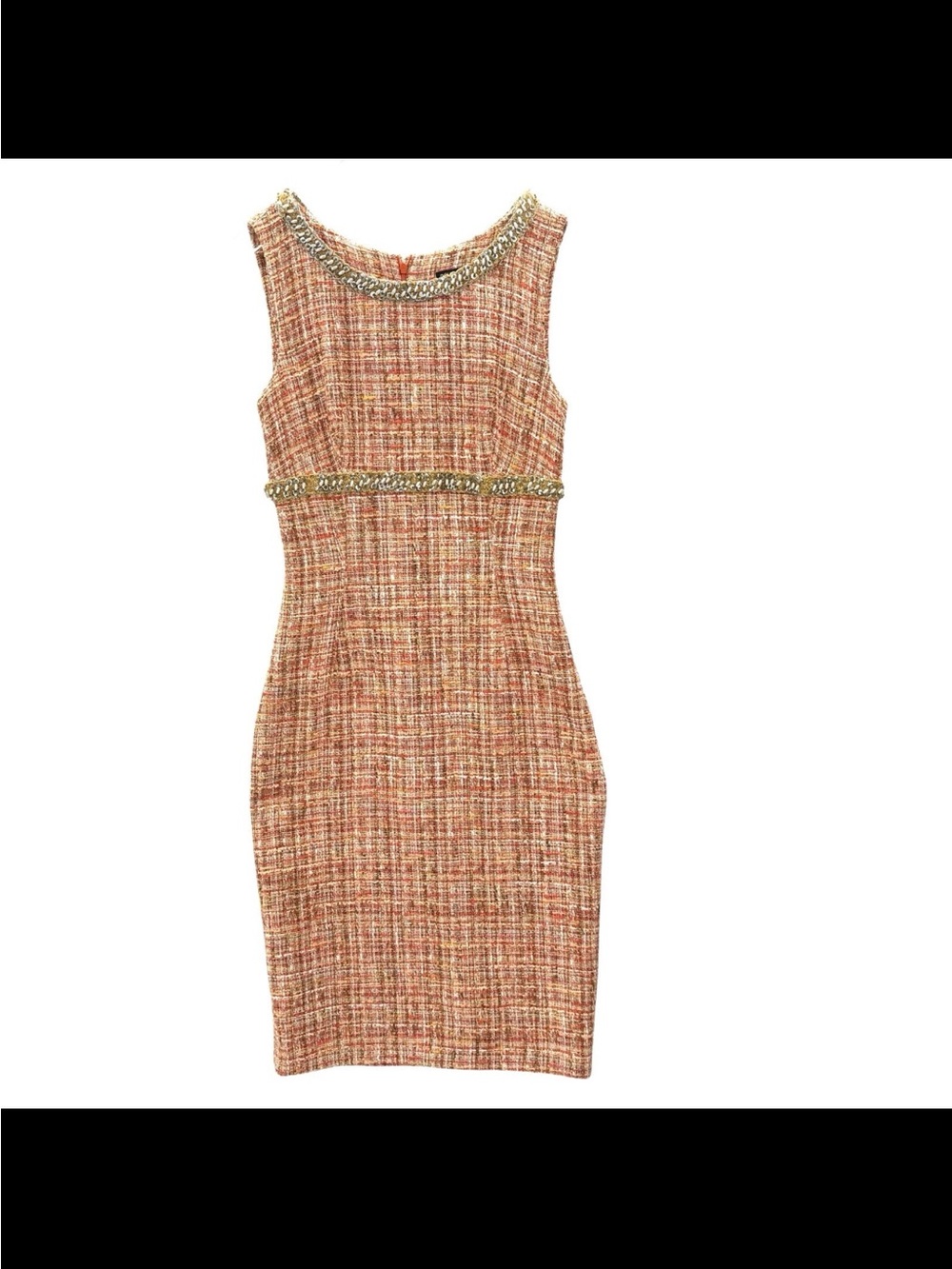 Dolce & Gabbana Coral Tweed Sheath Dress Jeweled Neckline & Waist SZ 40 US 4 - Picture 3 of 14